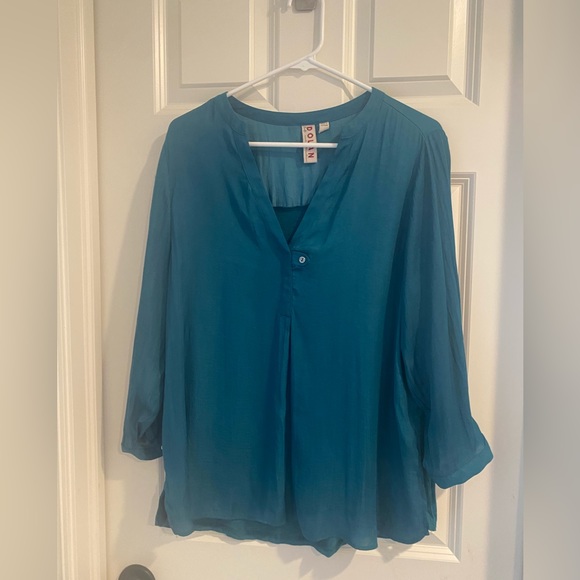 Anthropologie Dolan left coast Large Teal blue green Jillie top mixed media tab - Picture 5 of 13